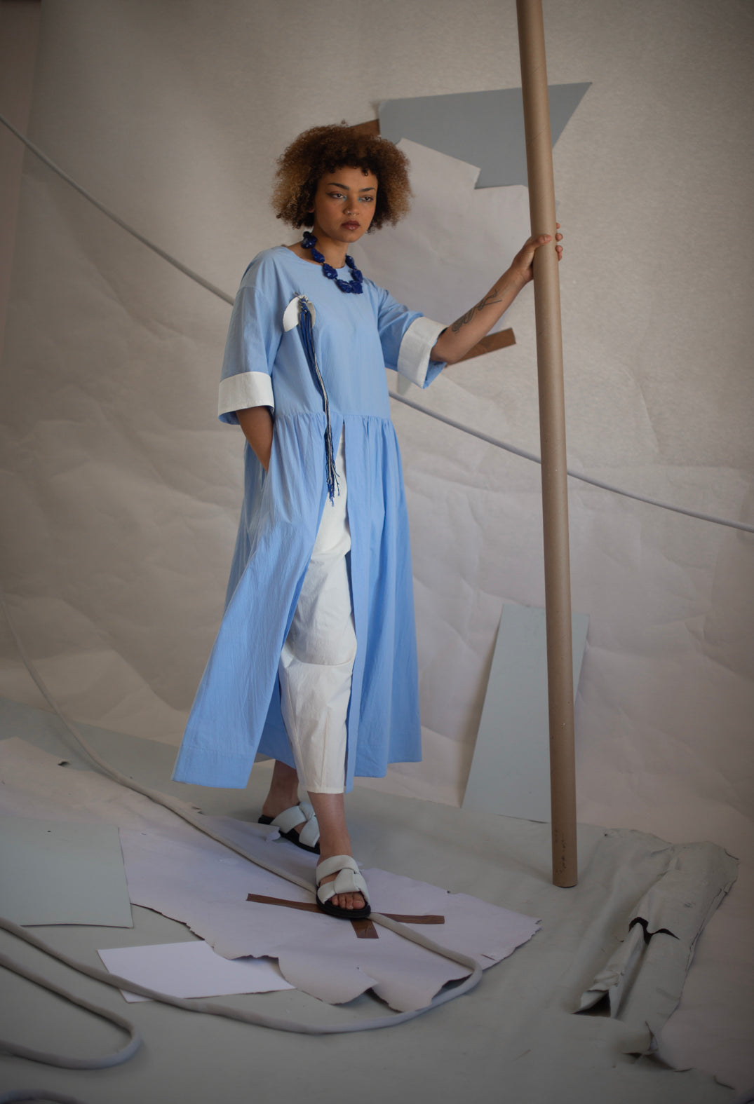 Open Tunic Dress in Sky Blue