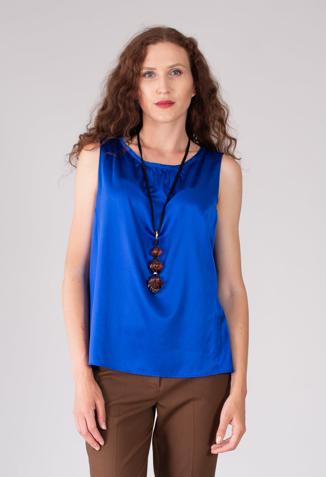 Sleeveless Silk Draped Top in Bluette