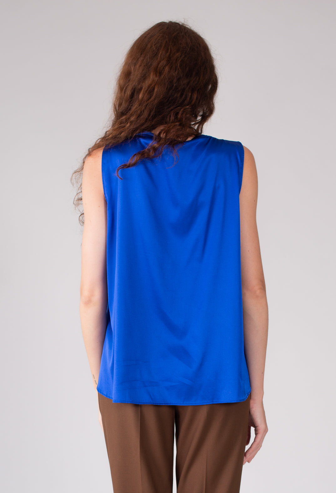 Sleeveless Silk Draped Top in Bluette