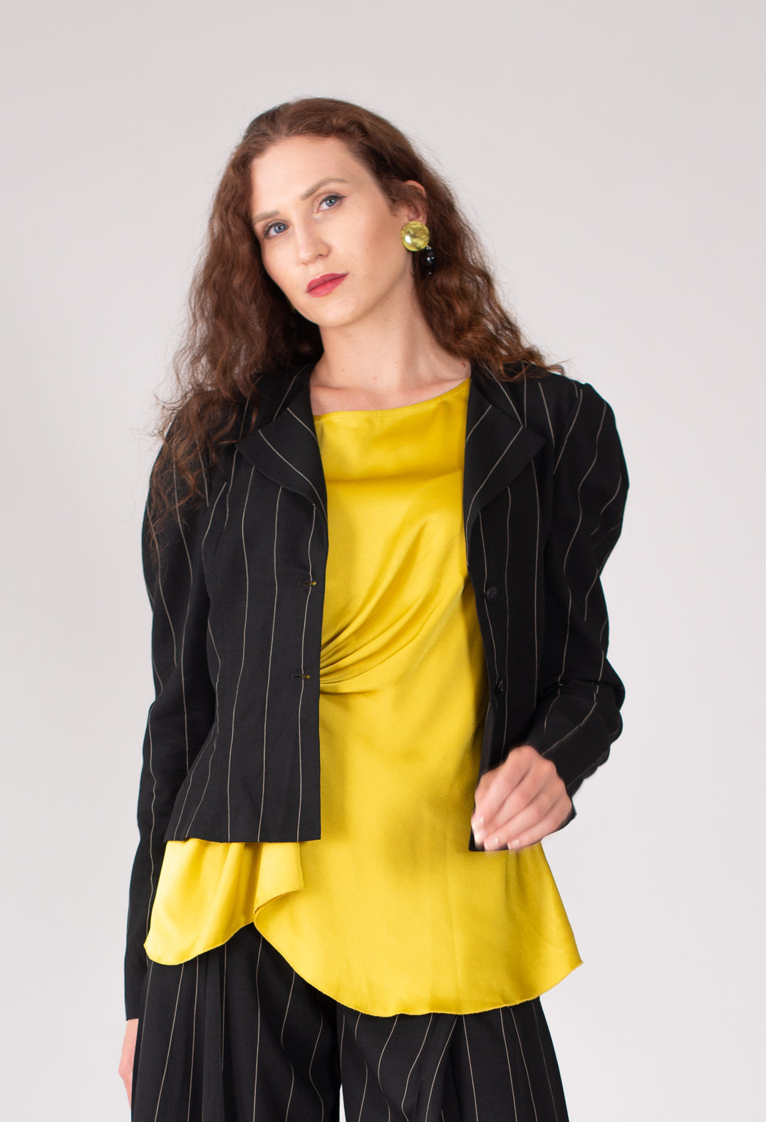 Pinstripe Blazer in Nero