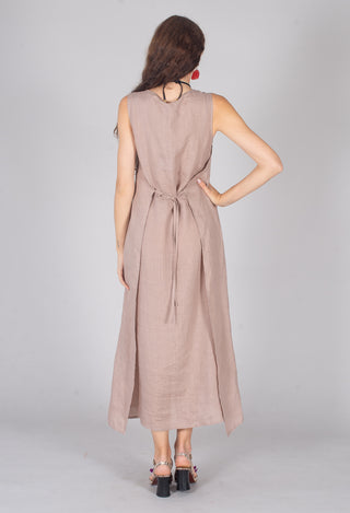 V-Neck Linen Dress in Dusky Pink