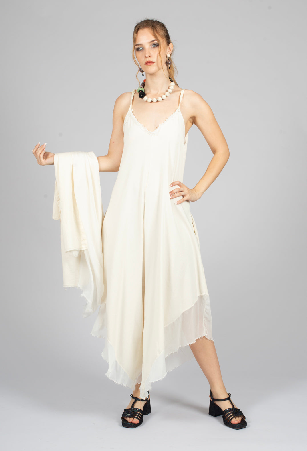 Asymmetric Hem Jumpsuit in Antique White