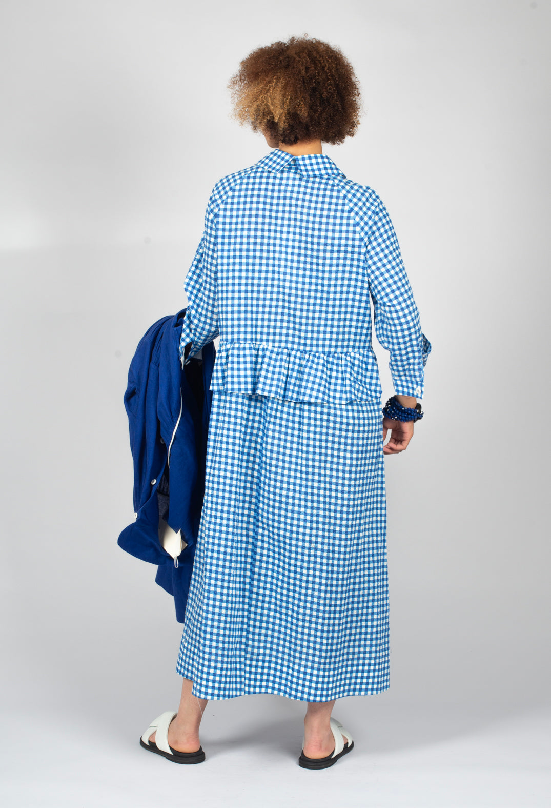 Gingham Shirt Dress in Blue Check