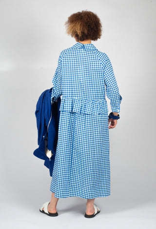 Gingham Shirt Dress in Blue Check