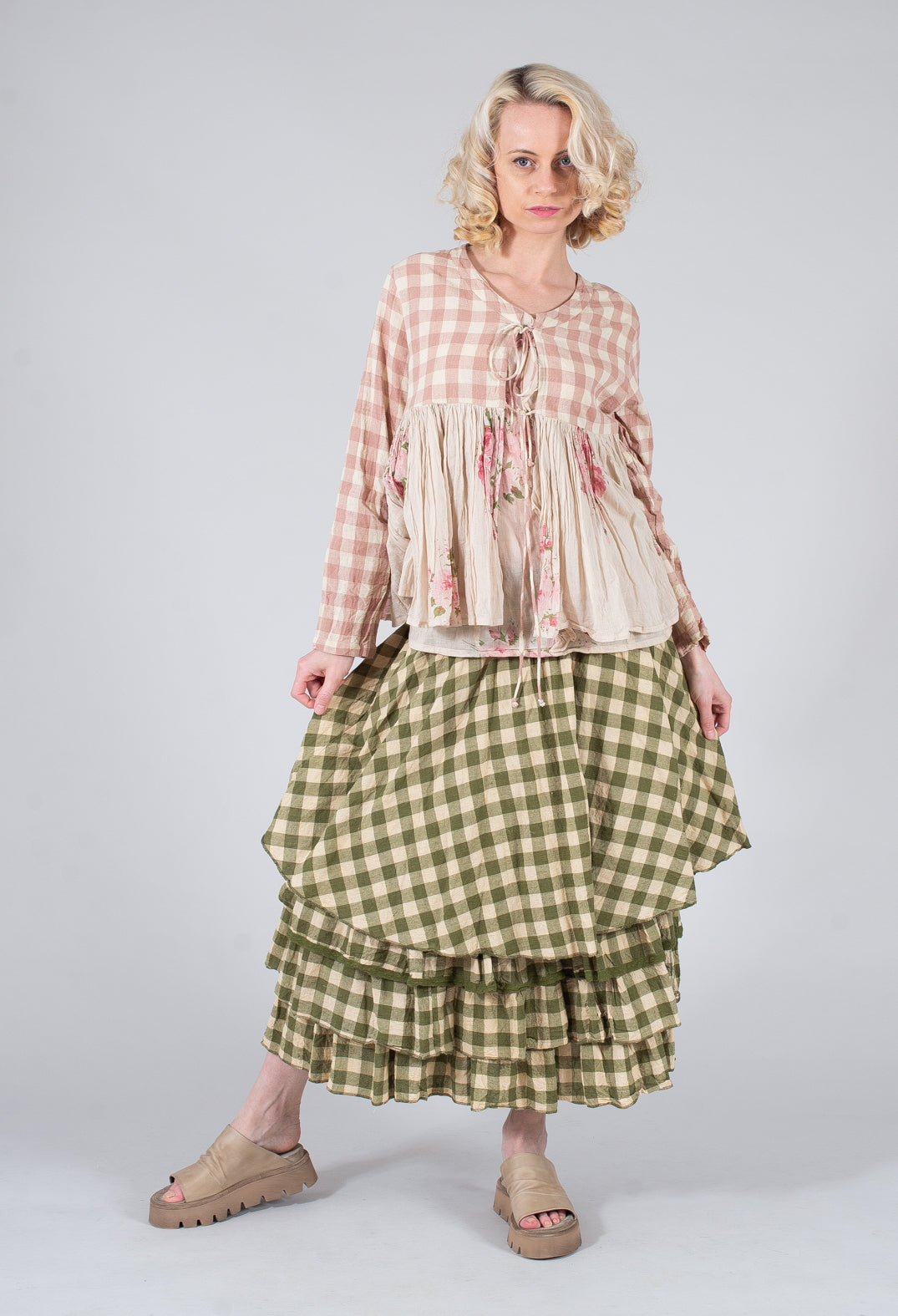 Madeleine Rustic Skirt in Carreaux Vert