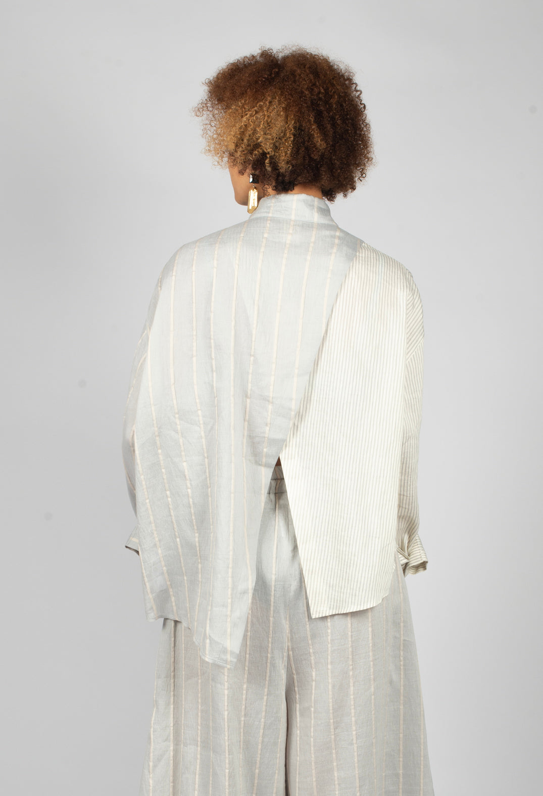 Asymmetric Shirt in Grey and Off White Stripe
