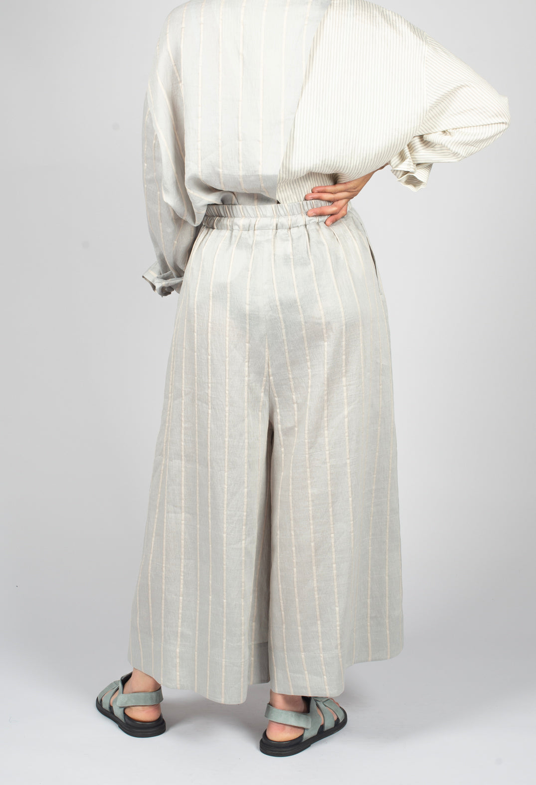 Drawstring Trousers in Grey Stripe