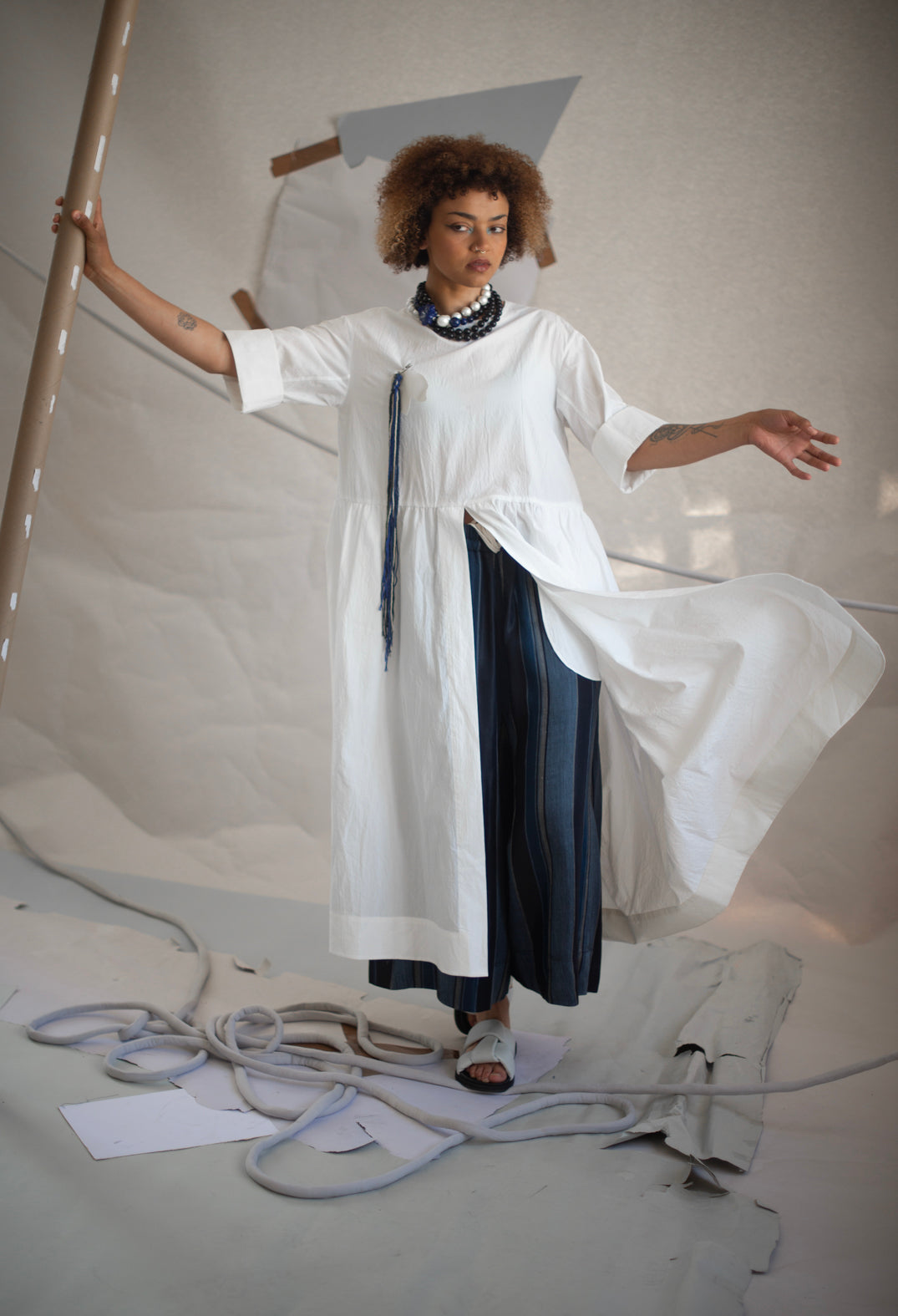 Open Tunic Dress in White