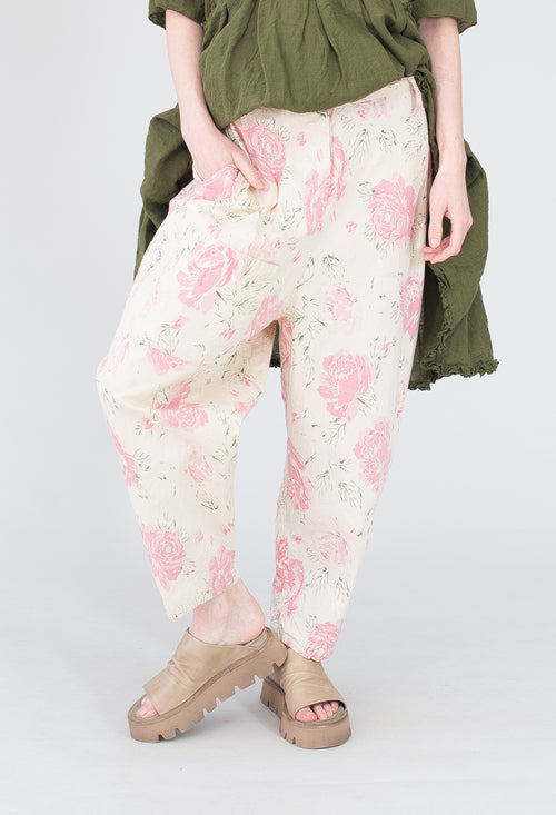 Gaston Poplin Trousers in Pink Rose Print