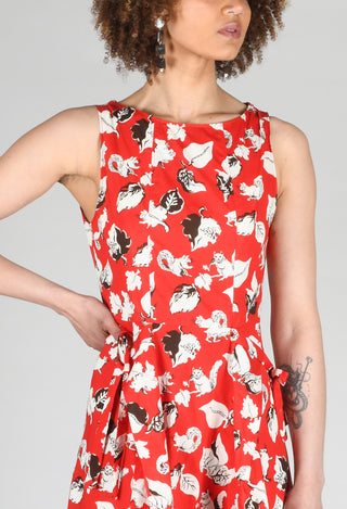 Flared Cotton Dress in Squirrel Print