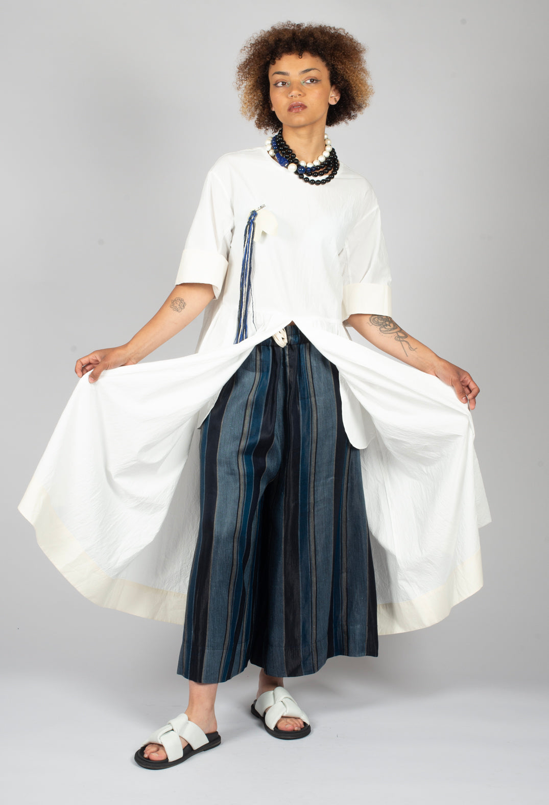 Drawstring Trousers in Blue Stripe