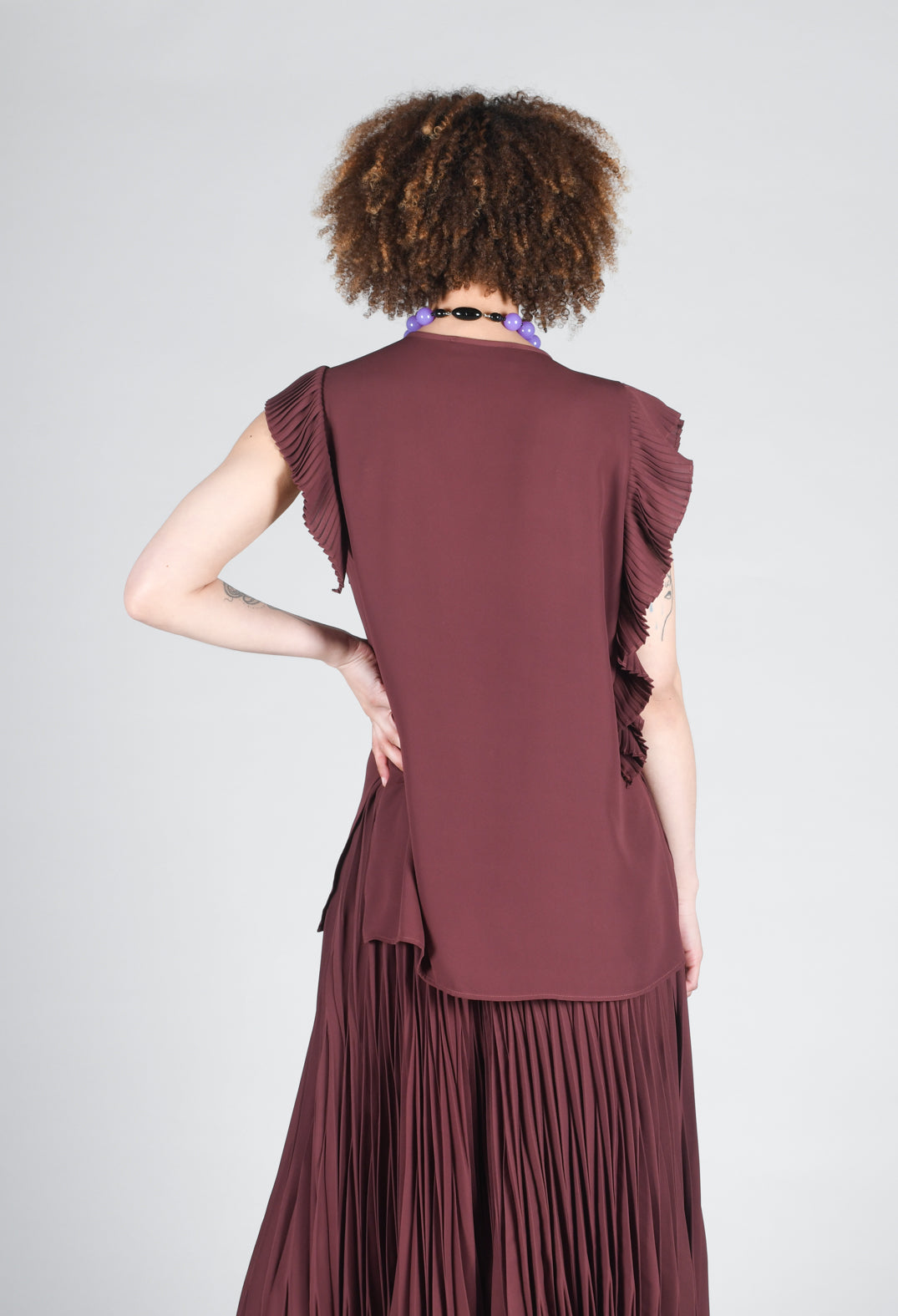 Top with Pleated Ruffles in Cocoa