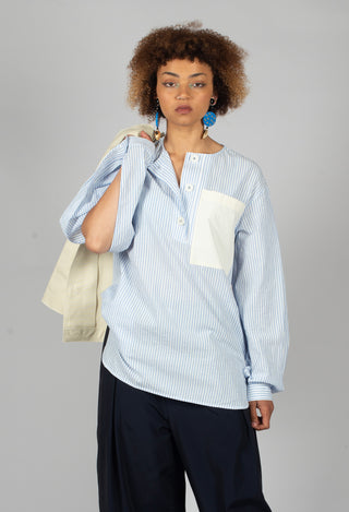 Front Patch Shirt in Sky Blue Stripe