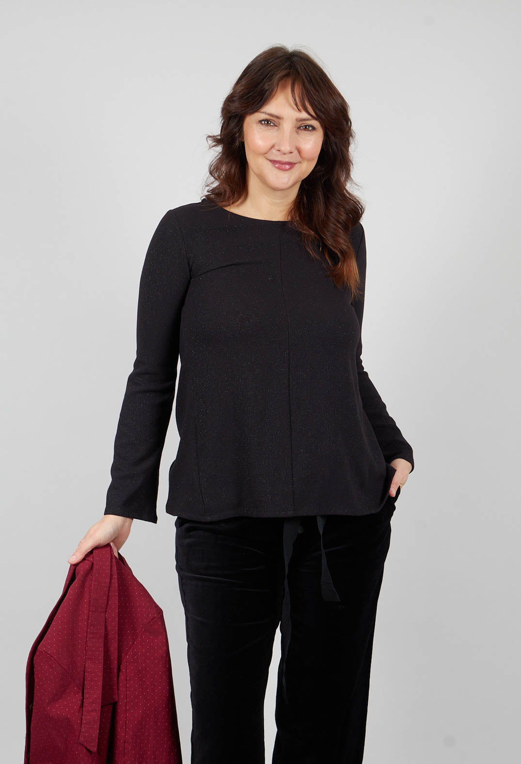 Long Sleeve Top with Gold Sparkle in Black