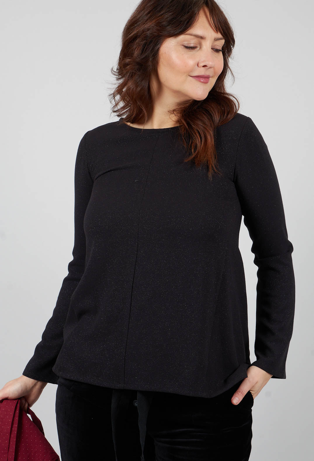 Long Sleeve Top with Gold Sparkle in Black
