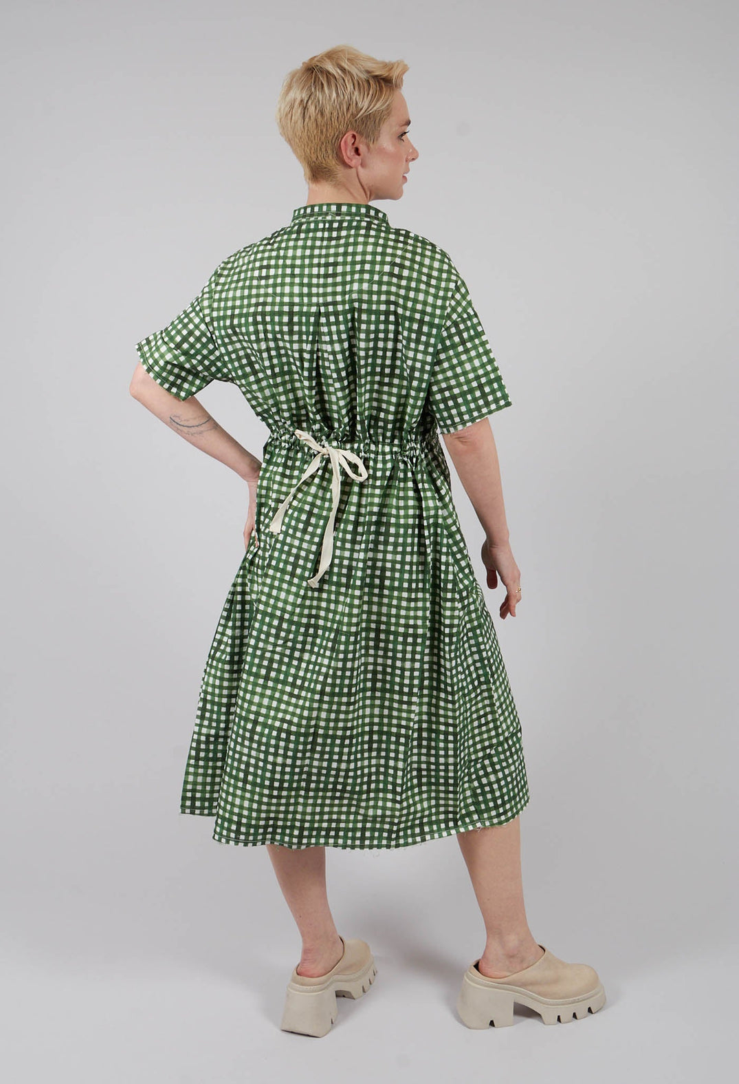 Deborah Printed Dress in Green Check