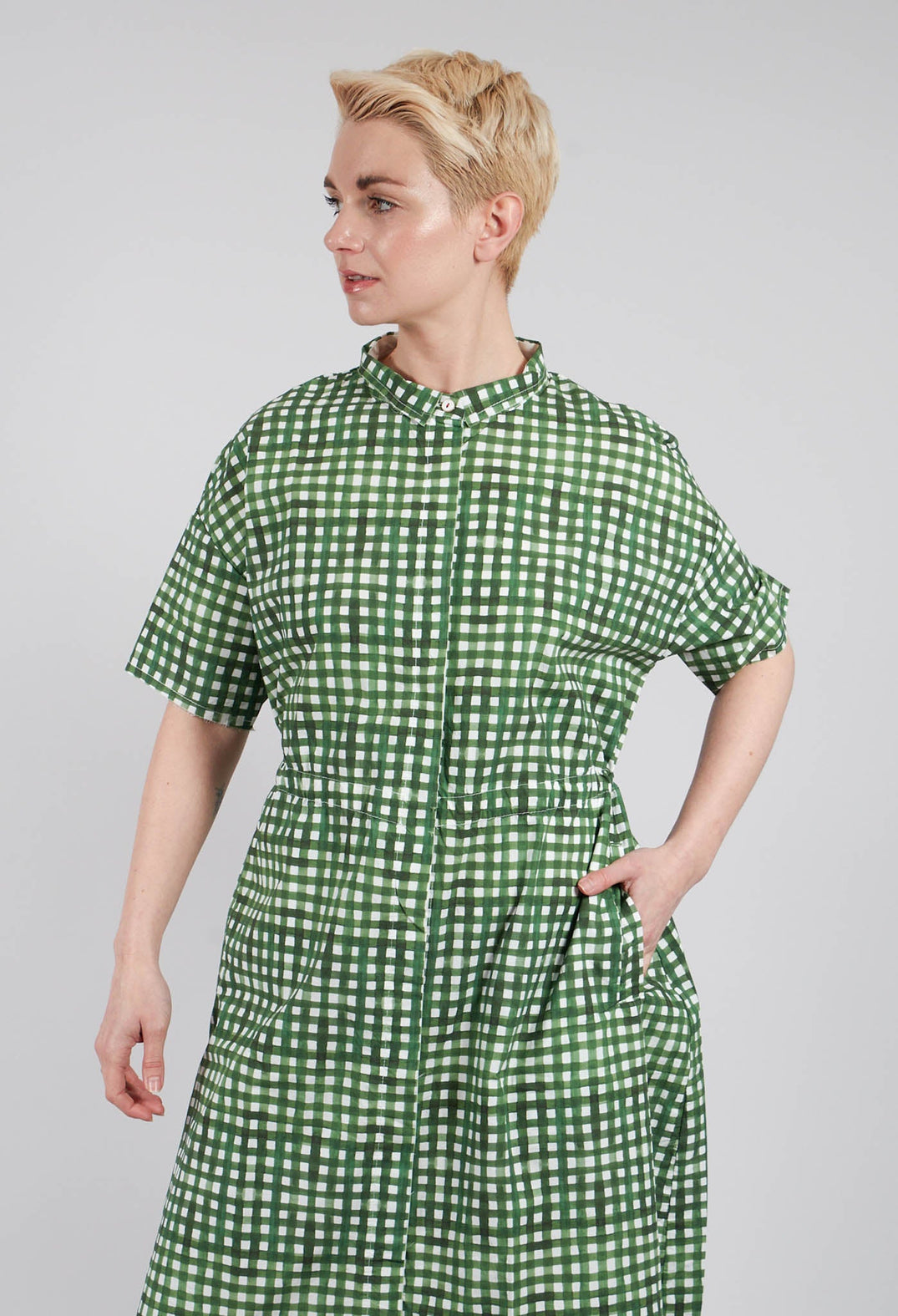 Deborah Printed Dress in Green Check