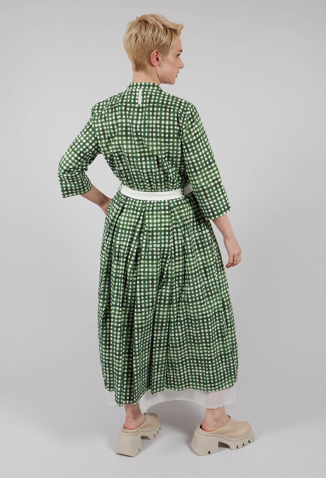 Delmira Printed Dress in Green Check
