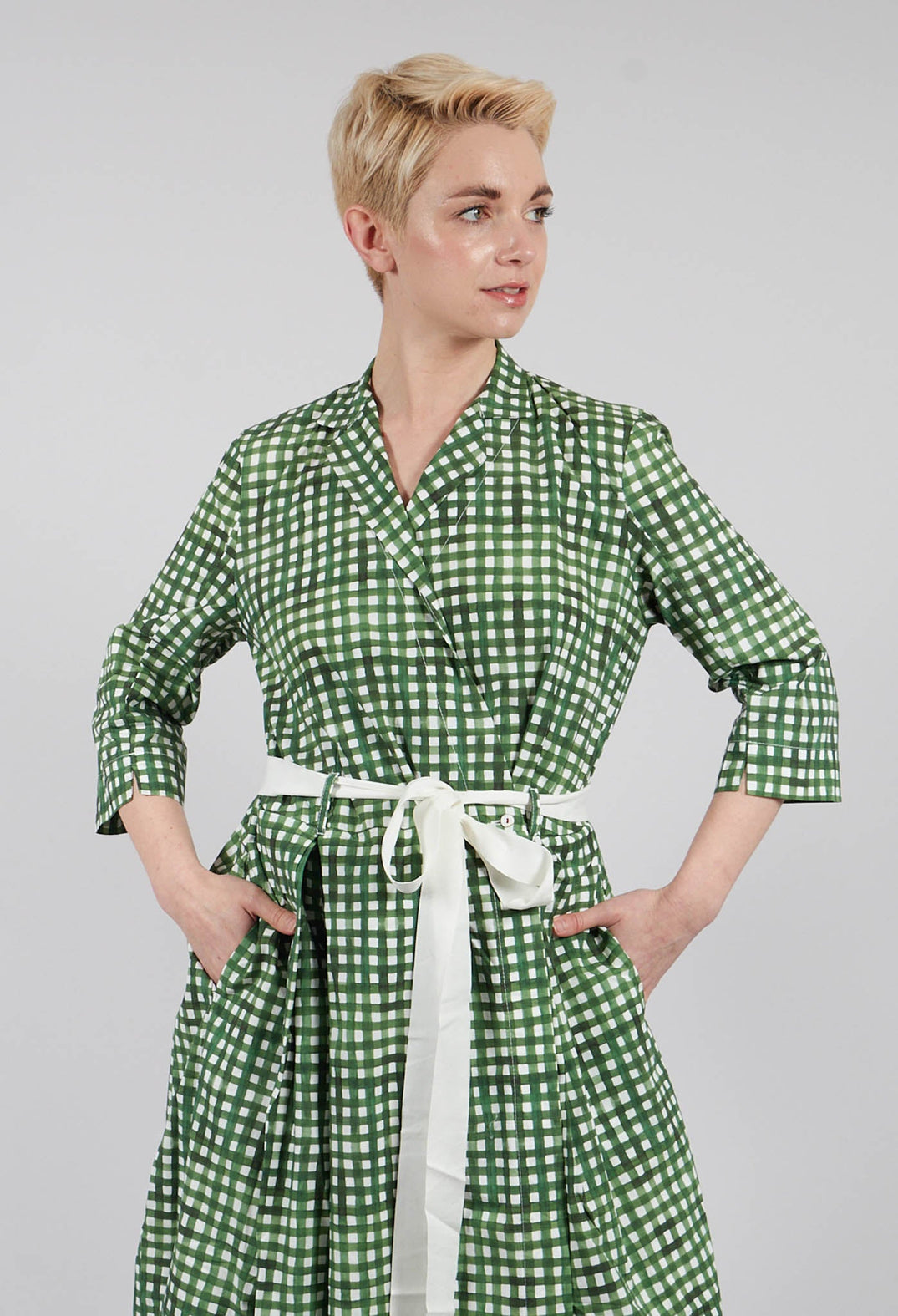 Delmira Printed Dress in Green Check