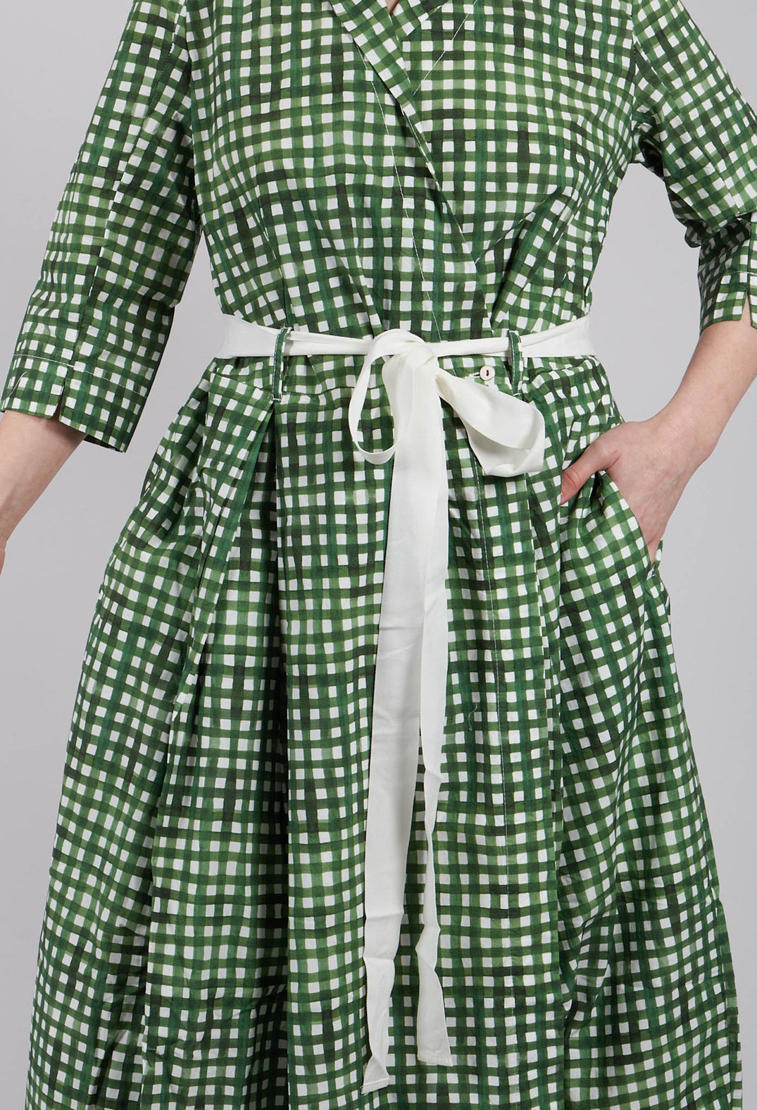 Delmira Printed Dress in Green Check