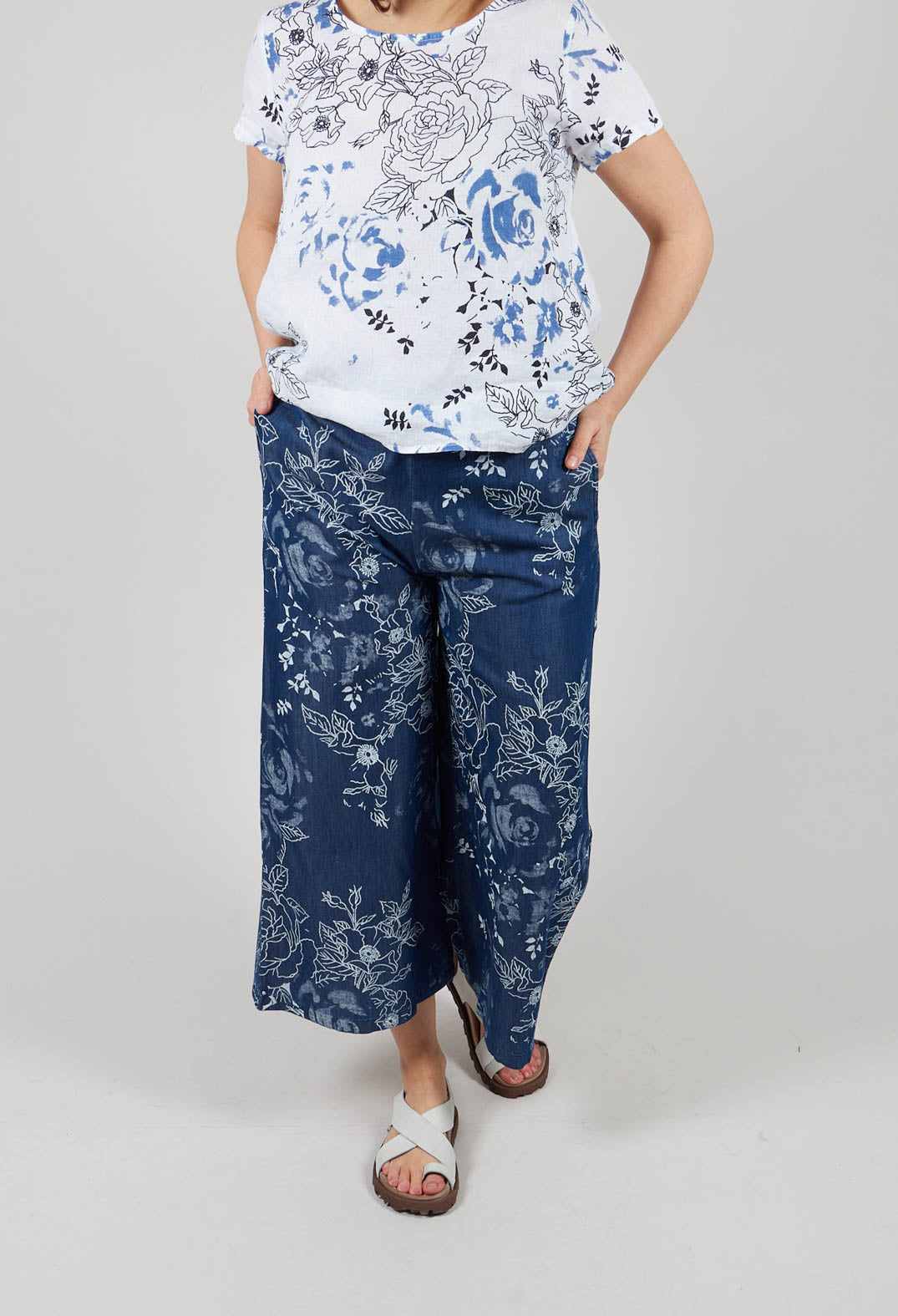 Denim Look Patterned Trouser in Dark