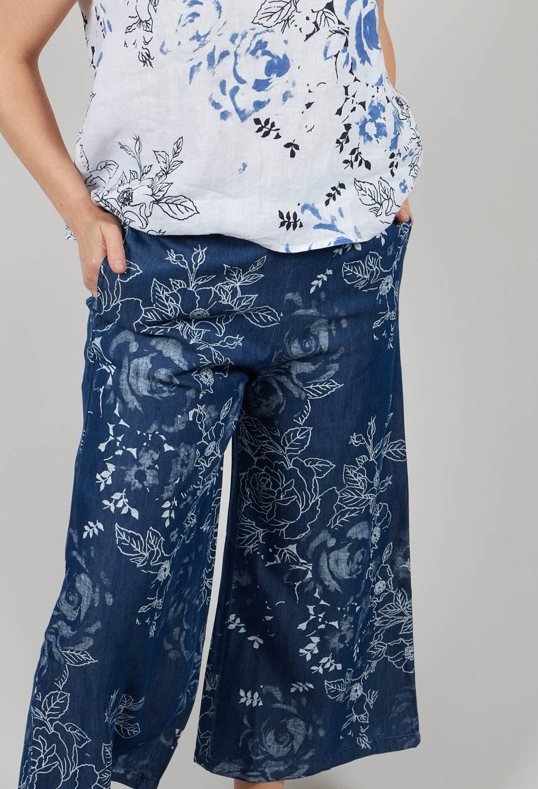 Denim Look Patterned Trouser in Dark