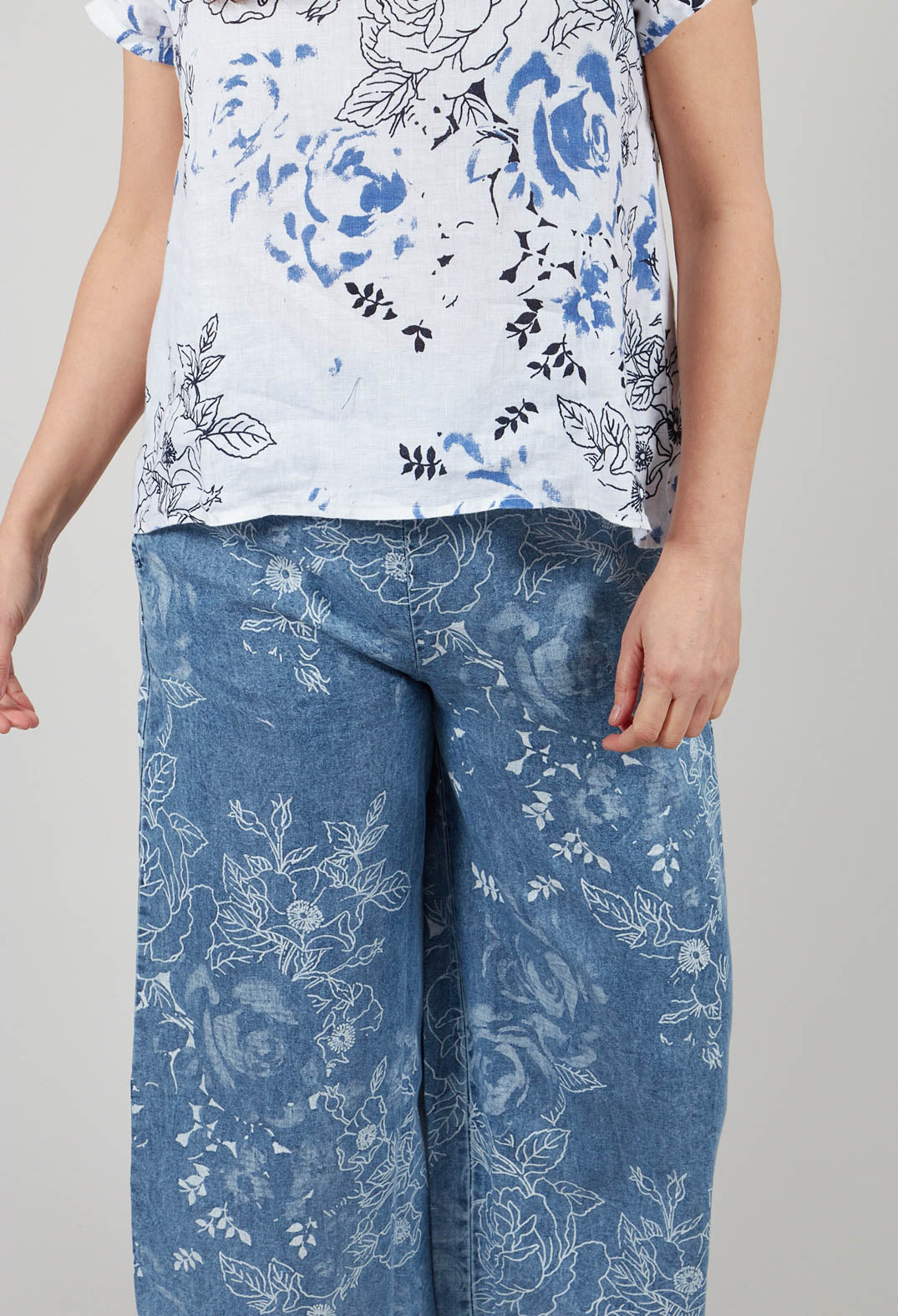 Denim Look Patterned Trouser in Stone Wash