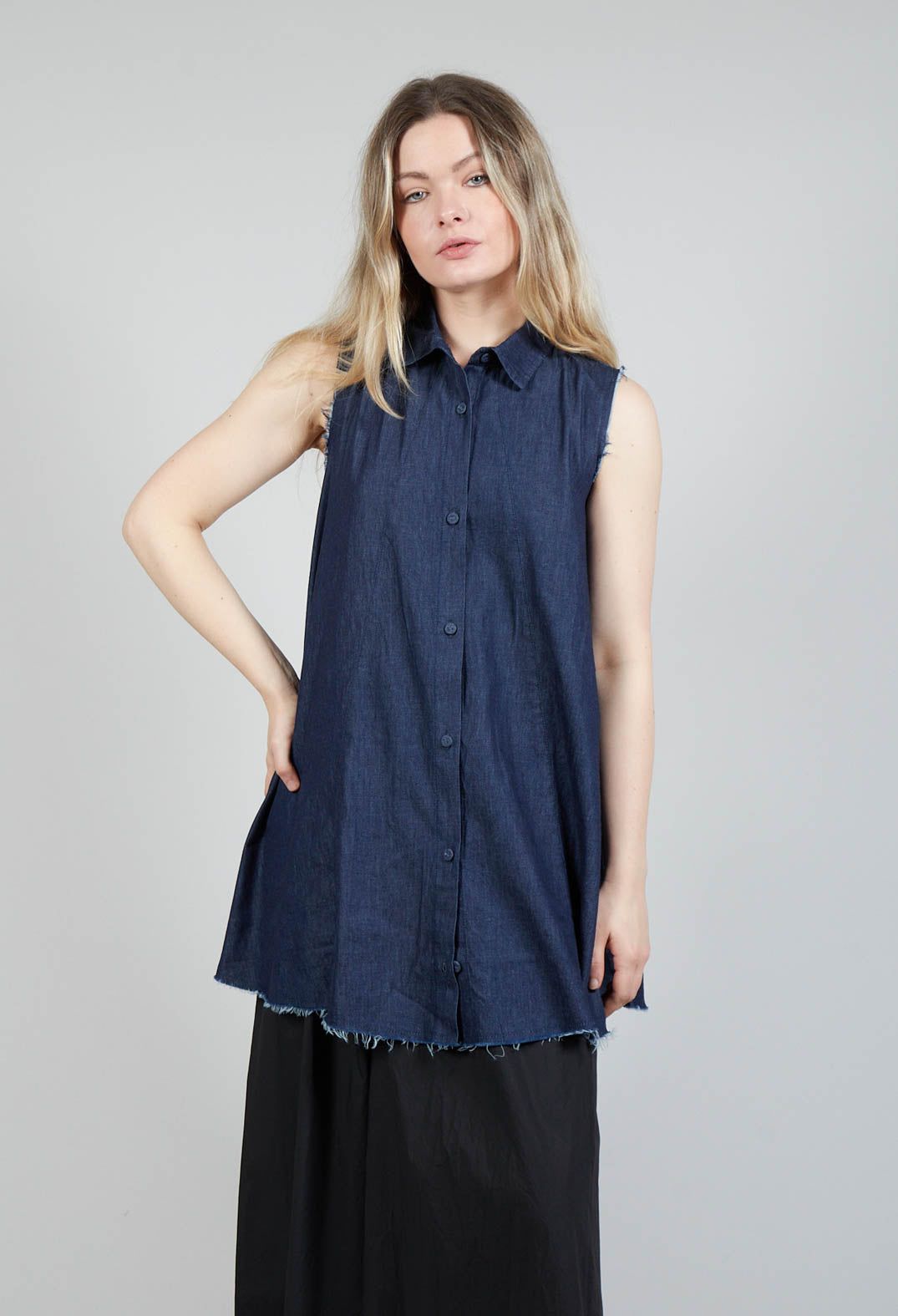 Denim Sleeveless Shirt in Indigo