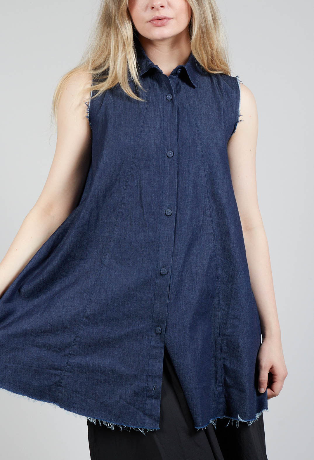 Denim Sleeveless Shirt in Indigo