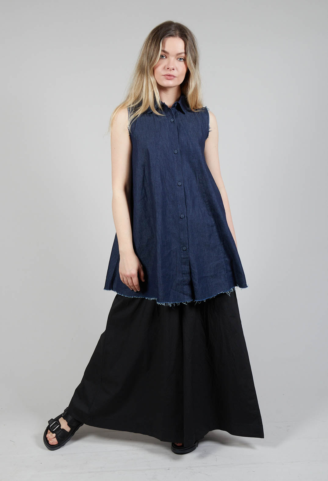 Denim Sleeveless Shirt in Indigo