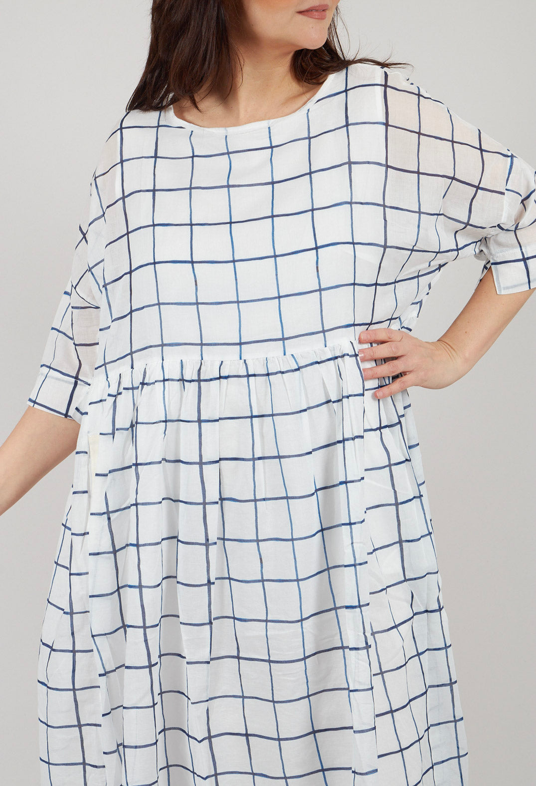 Dennelle Printed Dress in Blue Check