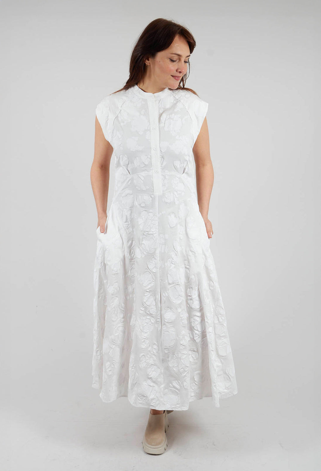 Diana Dress with Seersucker Print in White