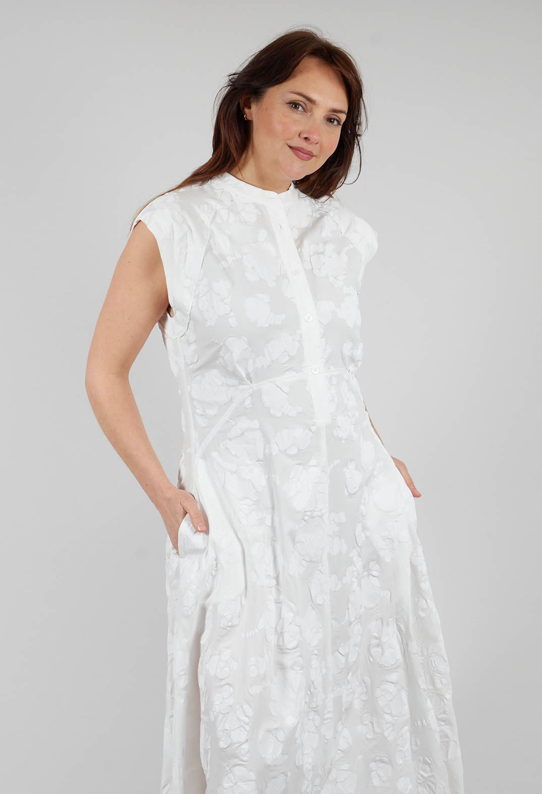 Diana Dress with Seersucker Print in White