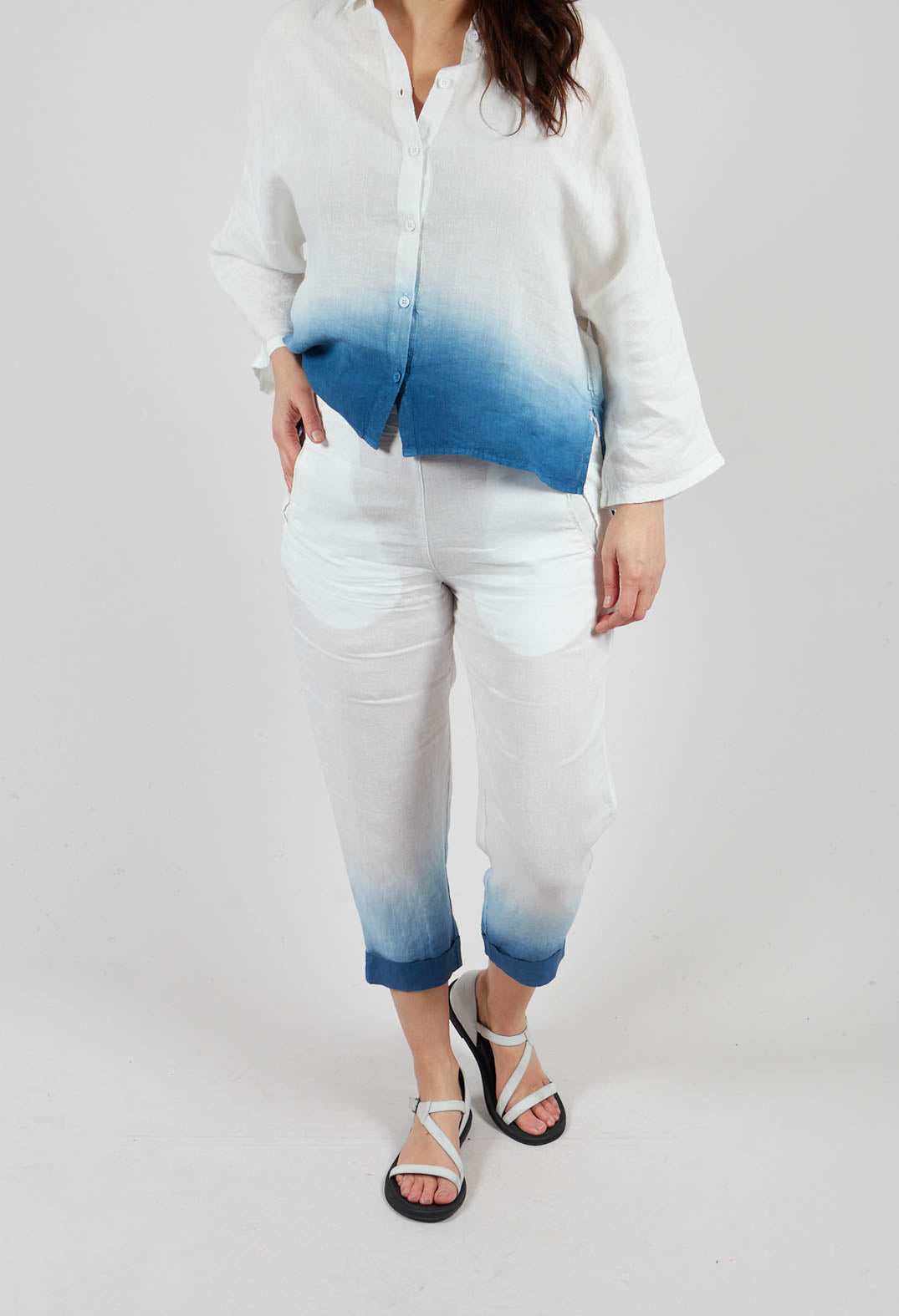 Dip Dyed Geisha Pants in White and Blue