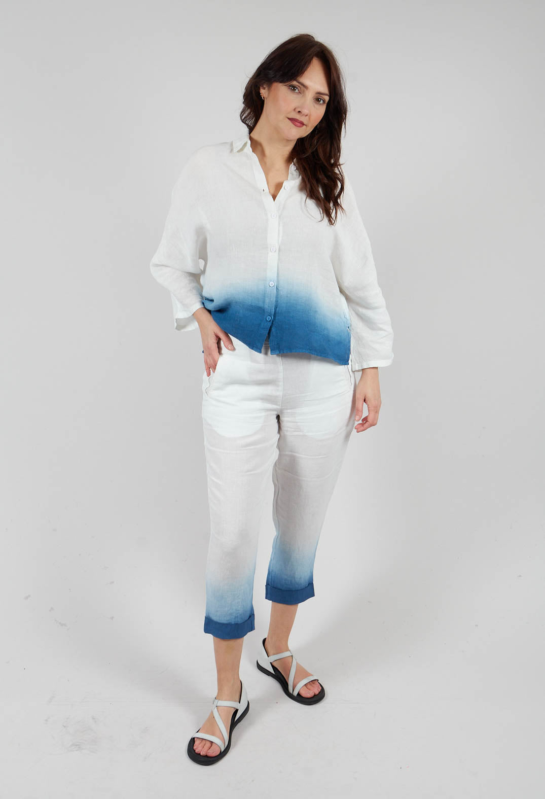 Dip Dyed Geisha Pants in White and Blue