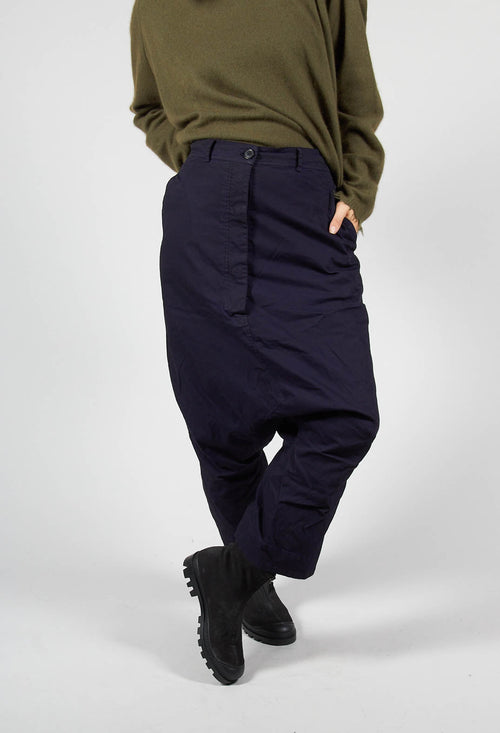Distressed Cropped Drop Crotch Trousers in Grape Cloud