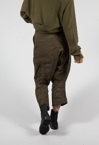 Distressed Cropped Drop Crotch Trousers in Khaki Cloud