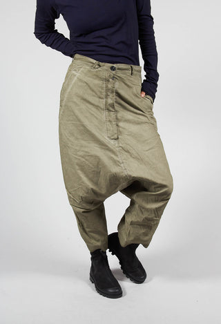 Distressed Cropped Drop Crotch Trousers in Schilf Cloud
