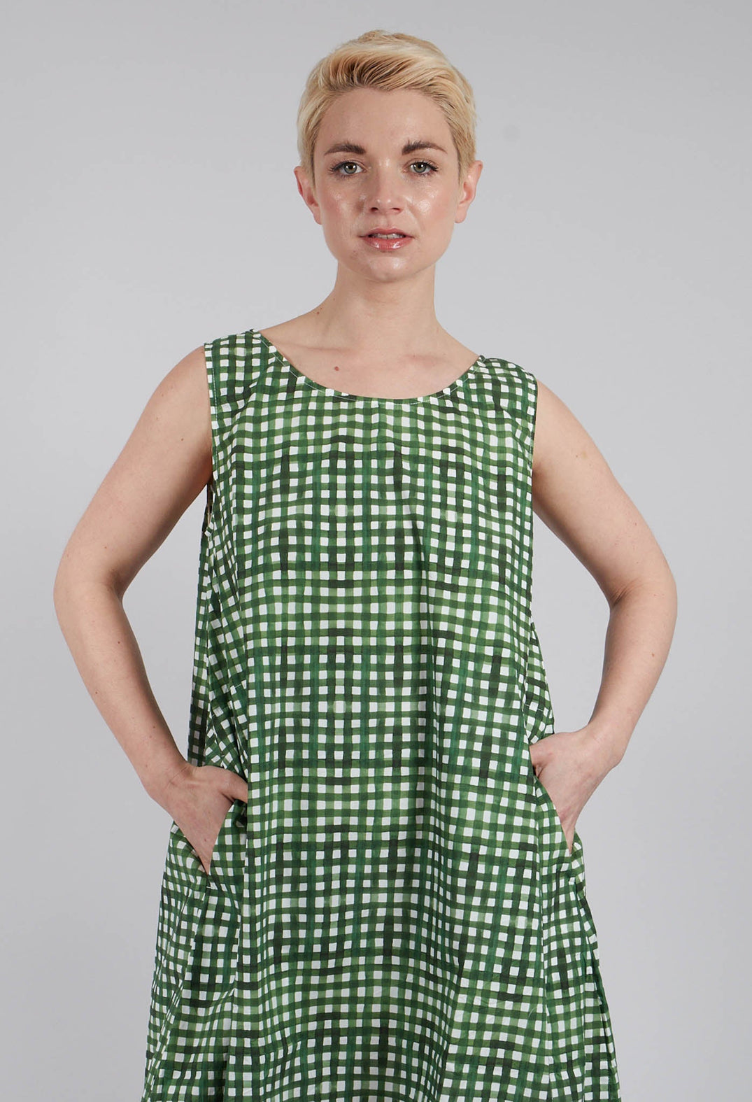 Doris Printed Dress in Green Check