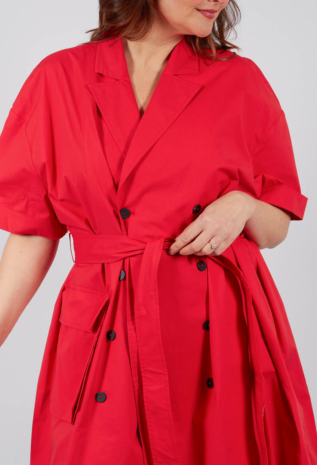 Double Breasted Shirt Dress in Poppy Red
