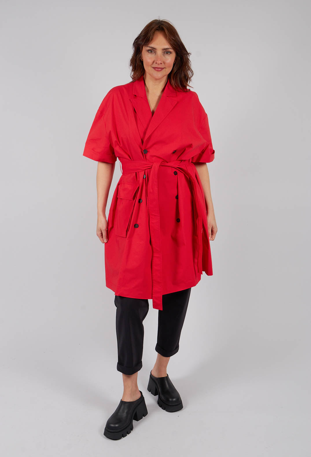 Double Breasted Shirt Dress in Poppy Red