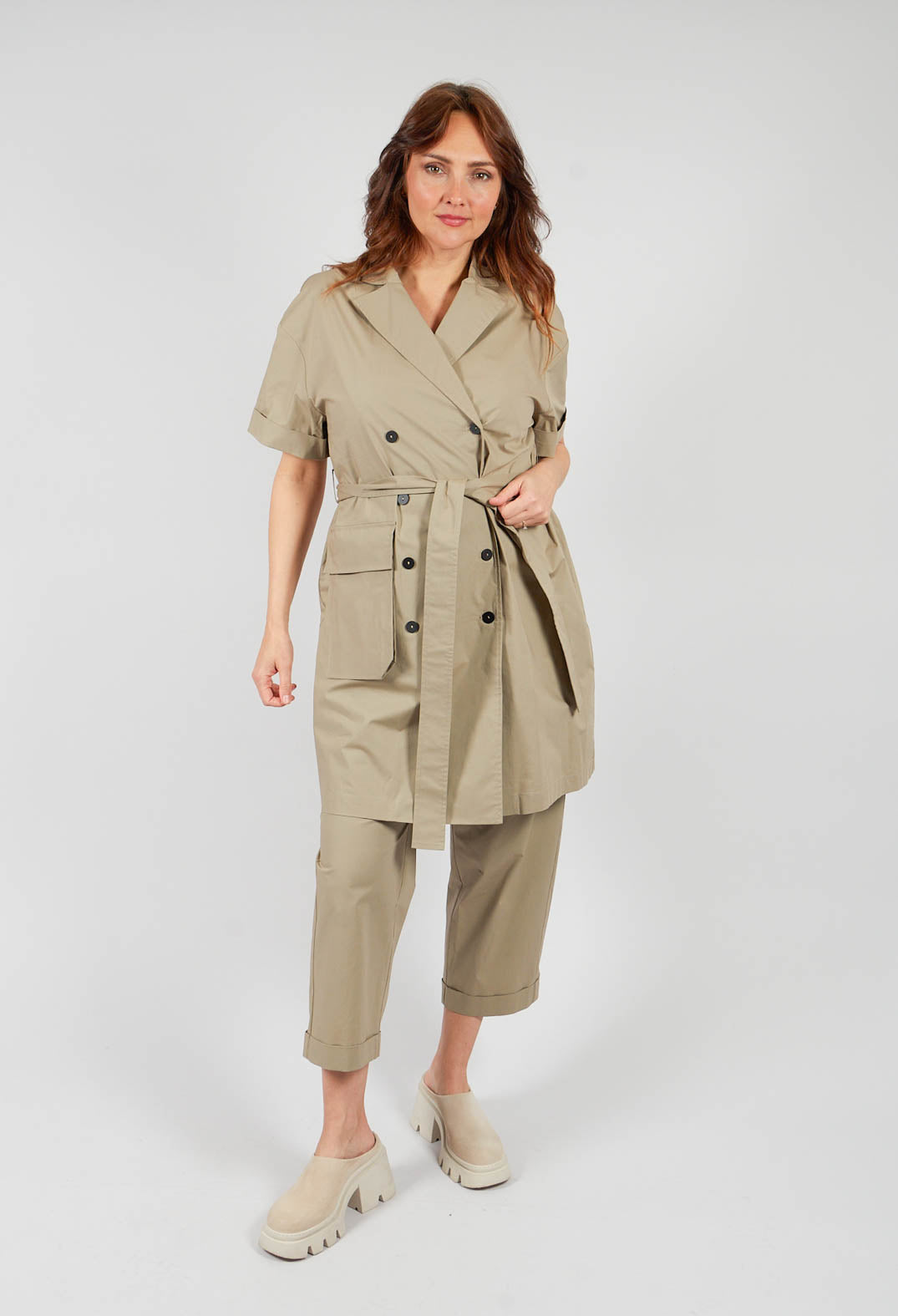 Double Breasted Shirt Dress in Taupe