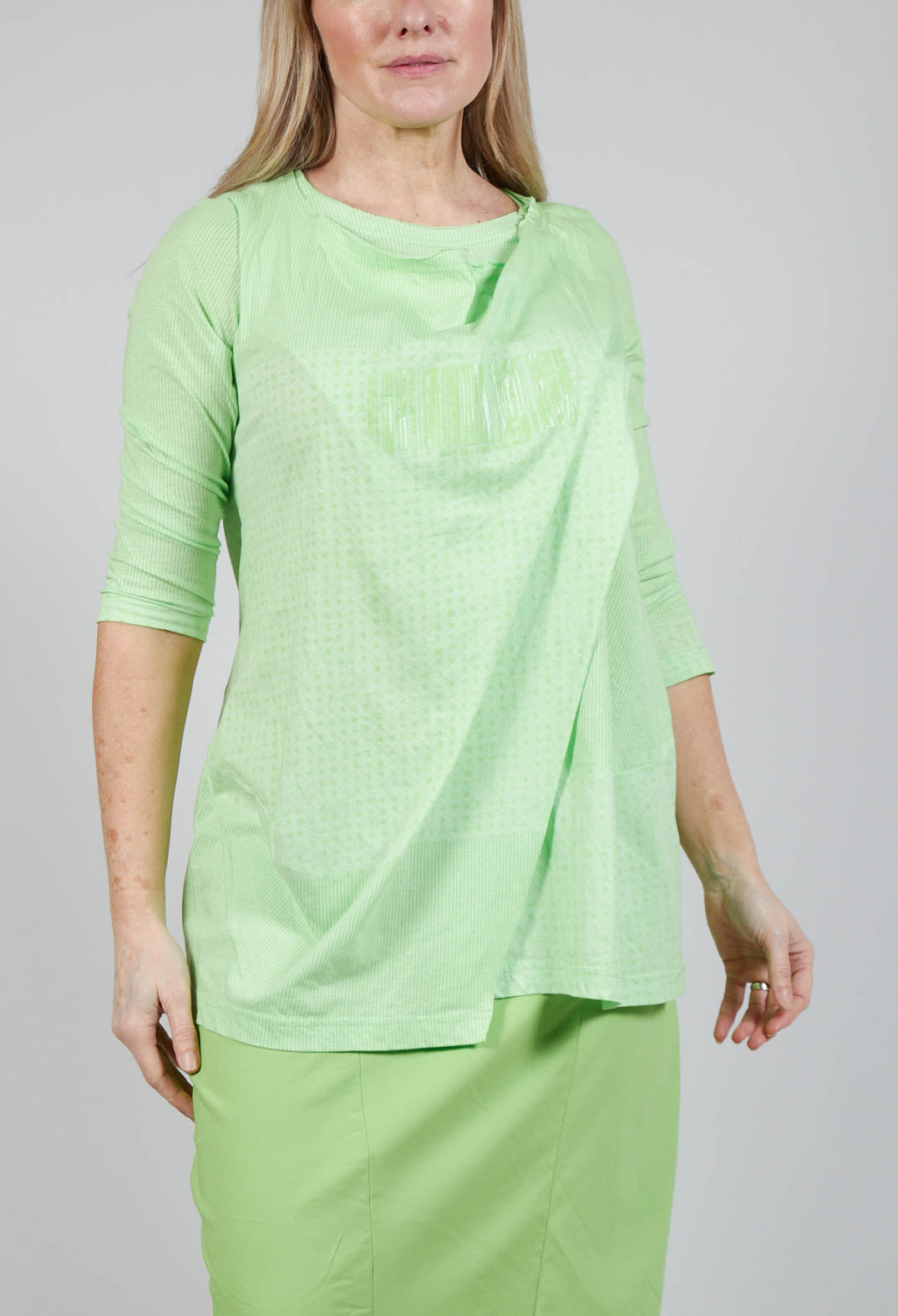Draped Jersey Top in Lime Print