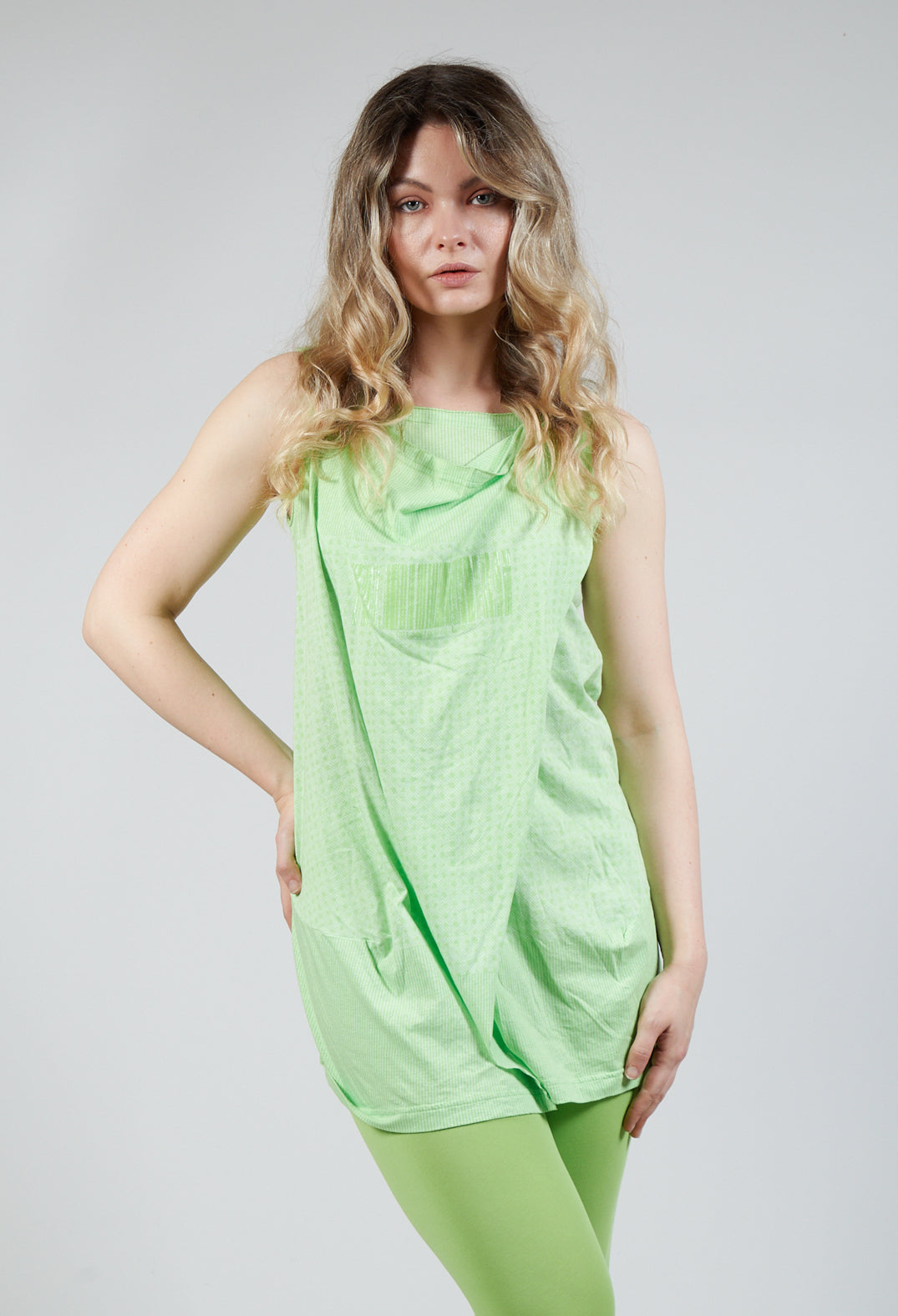 Draped Jersey Vest Top in Lime Print