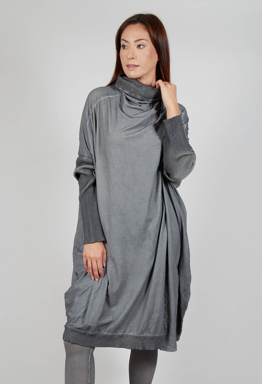 Draped Neckline Sweater Dress in Pencil Cloud