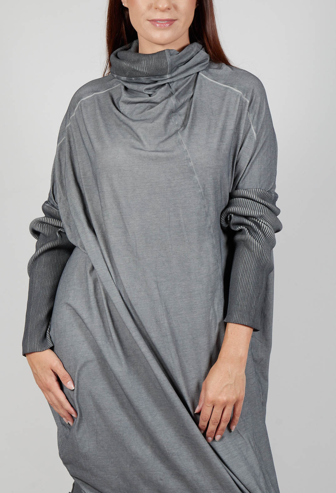Draped Neckline Sweater Dress in Pencil Cloud
