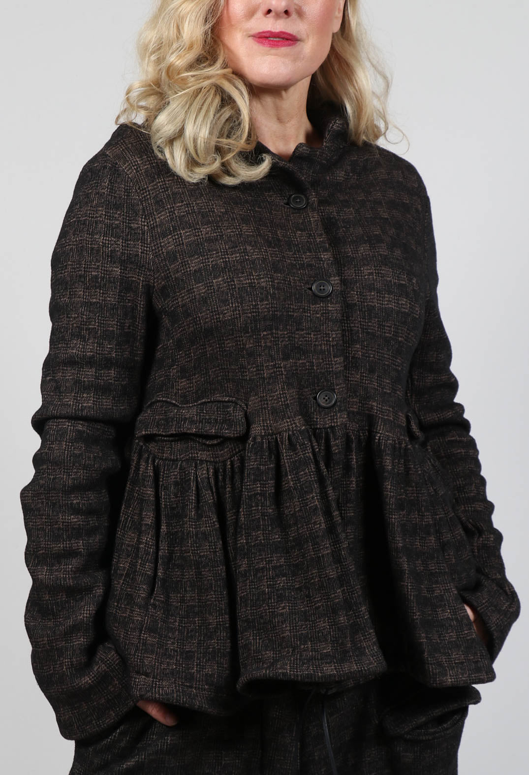 Drawstring Hem Jacket in Espresso Check