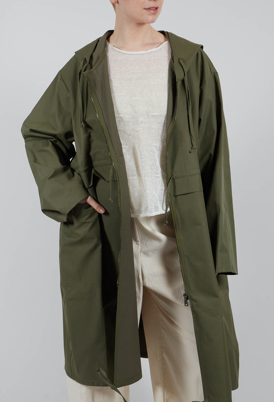 Drawstring Parka Coat in Ficus
