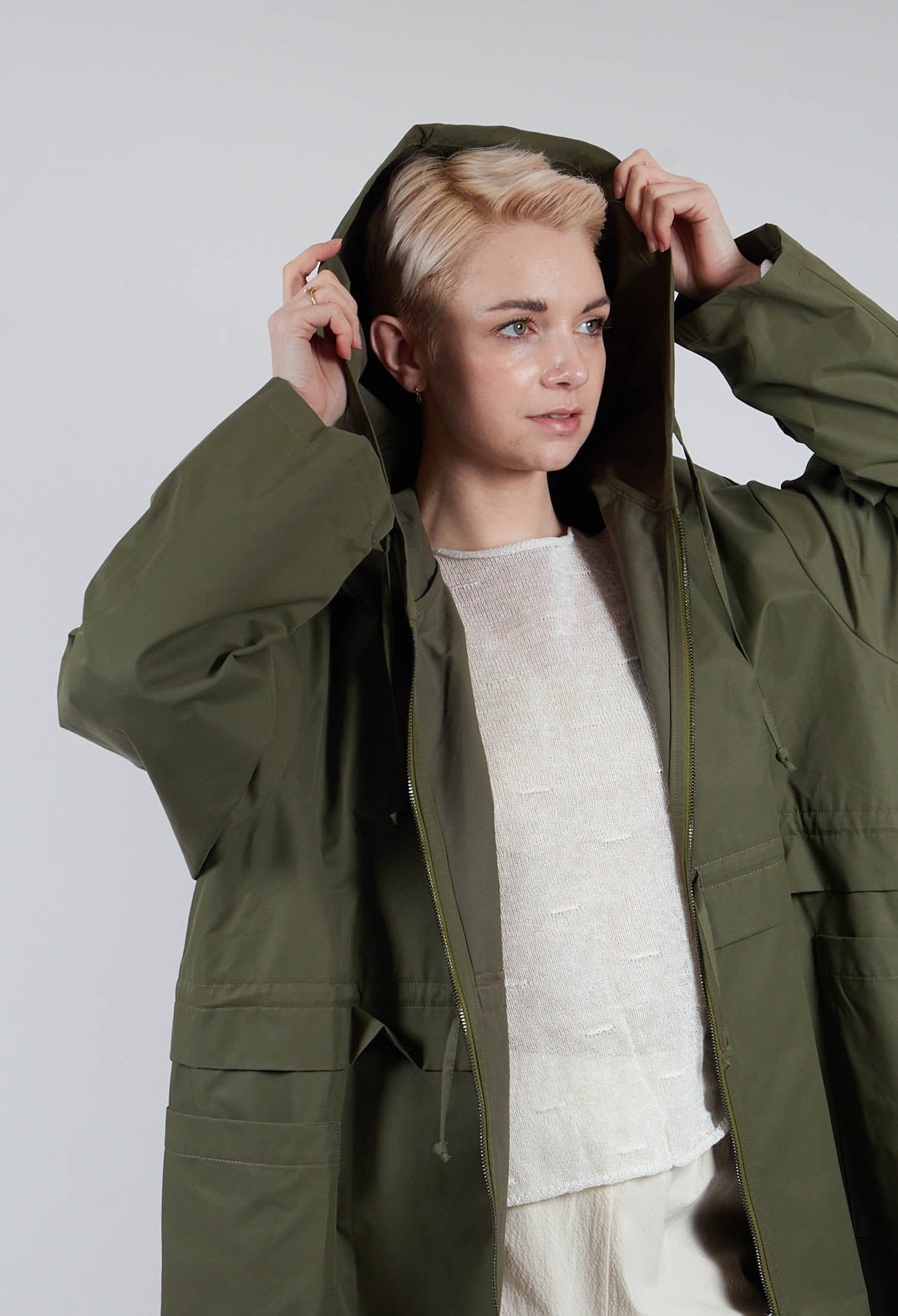 Drawstring Parka Coat in Ficus