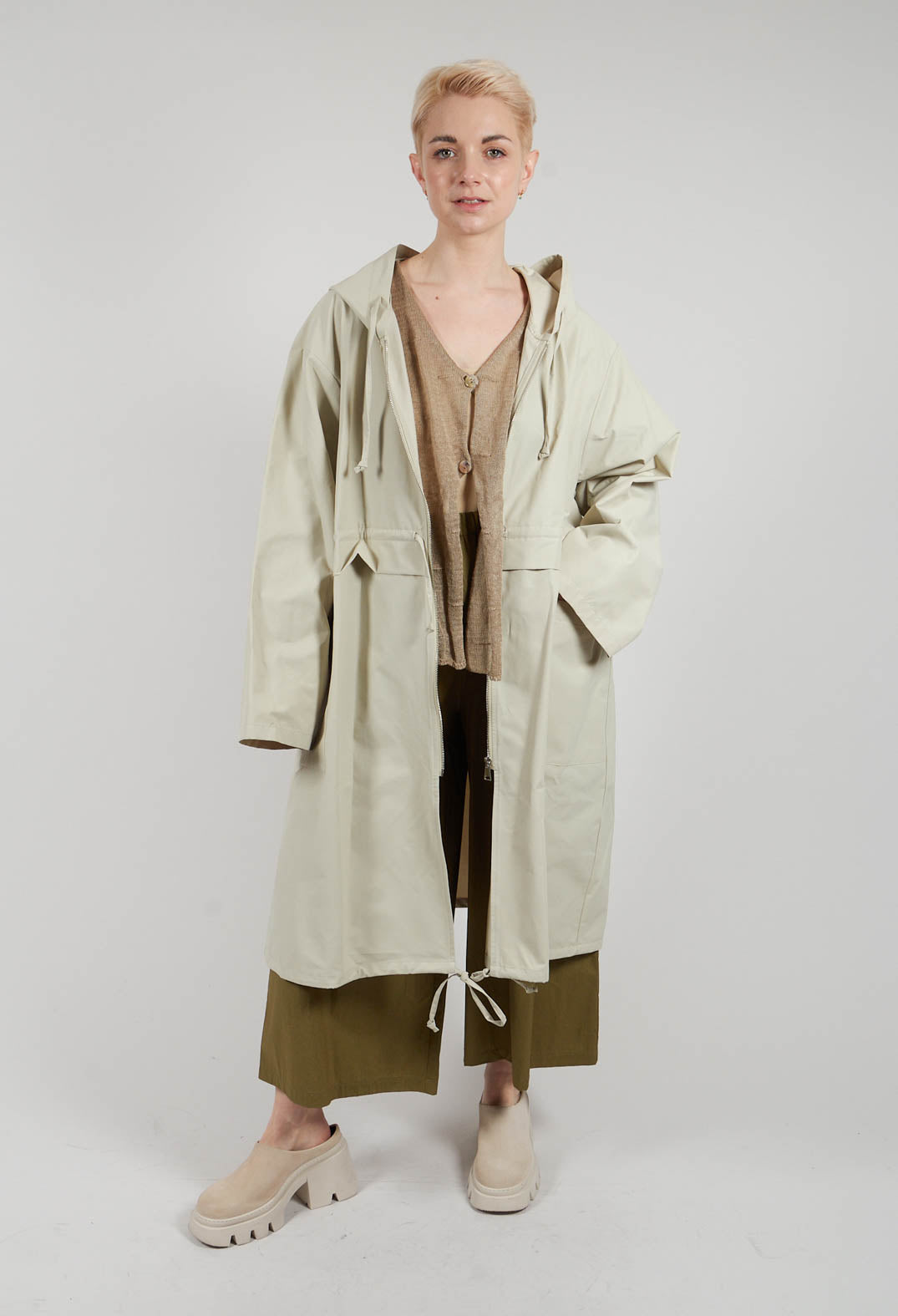 Drawstring Parka Coat in Mastice